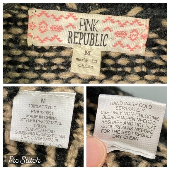 Pink Republic Southwestern Open Front Cardigan Knit Sweater Tan Red Black Size M - Picture 12 of 16
